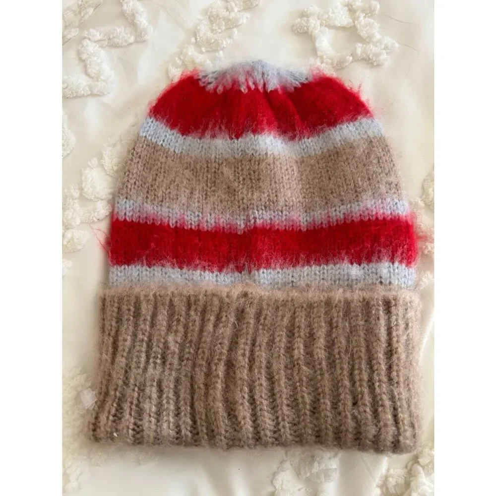Free people The Groove Beanie in Red, Light Gray, and Taupe